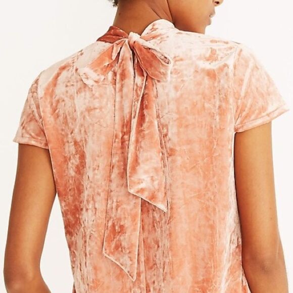 Madewell Crushed Velvet Mockneck Tie Neck Shift Dress Peach Pink Size Small - Picture 10 of 15